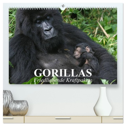 Gorillas. Friedliebende Kraftpakete (hochwertiger Premium Wandkalender 2024 DIN A2 quer), Kunstdruck in Hochglanz - Elisabeth Stanzer