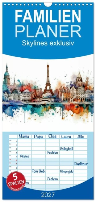Familienplaner 2027 - Skylines exklusiv mit 5 Spalten (Wandkalender, 21 x 45 cm) CALVENDO - Peter Roder