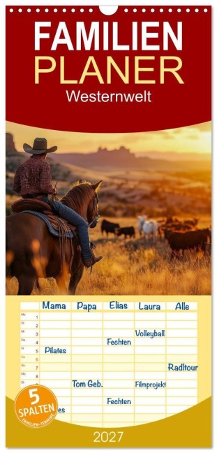 Familienplaner 2027 - Westernwelt mit 5 Spalten (Wandkalender, 21 x 45 cm) CALVENDO - Peter Roder