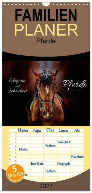 Familienplaner 2027 - Eleganz und Schönheit - Pferde mit 5 Spalten (Wandkalender, 21 x 45 cm) CALVENDO - Peter Roder