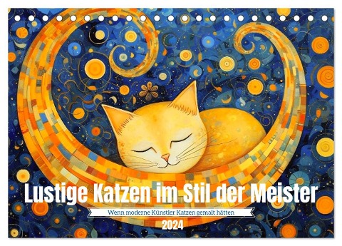 Lustige Katzen im Stil der Meister (Tischkalender 2024 DIN A5 quer), CALVENDO Monatskalender - Kerstin Waurick