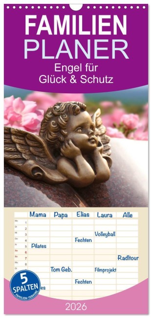 Familienplaner 2026 - Engel für Glück & Schutz mit 5 Spalten (Wandkalender, 21 x 45 cm) CALVENDO - Klattis Klattis