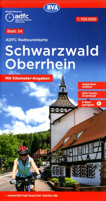ADFC-Radtourenkarte 24 Schwarzwald Oberrhein 1:150.000, reiß- und wetterfest, E-Bike geeignet, GPS-Tracks Download, mit Bett+Bike Symbolen, mit Kilometer-Angaben - 