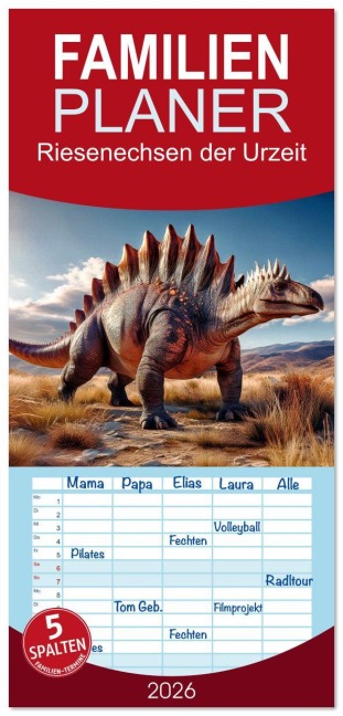 Familienplaner 2026 - Riesenechsen der Urzeit mit 5 Spalten (Wandkalender, 21 x 45 cm) CALVENDO - Werner Braun