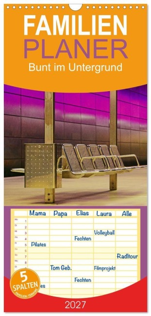Familienplaner 2027 - Bunt im Untergrund mit 5 Spalten (Wandkalender, 21 x 45 cm) CALVENDO - Sarnade