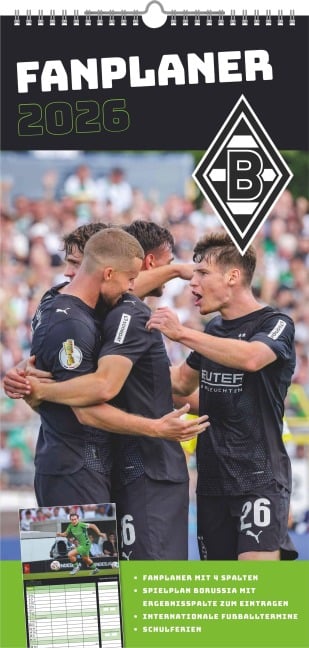 Borussia Mönchengladbach 2026 - Fanplaner - Fan-Kalender - Fußball-Kalender - 22x45 - Sport - 