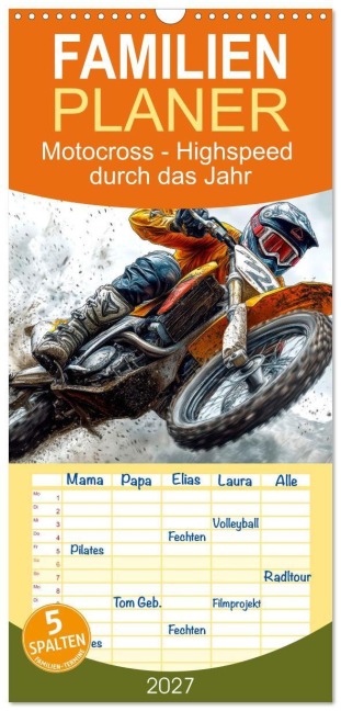 Familienplaner 2027 - Motocross - Highspeed durch das Jahr mit 5 Spalten (Wandkalender, 21 x 45 cm) CALVENDO - Peter Roder
