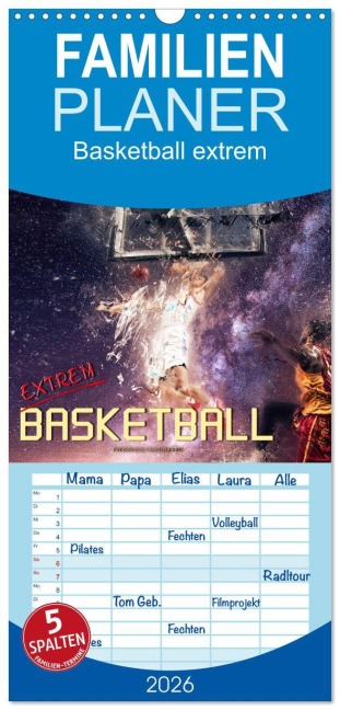 Familienplaner 2026 - Basketball extrem mit 5 Spalten (Wandkalender, 21 x 45 cm) CALVENDO - Peter Roder