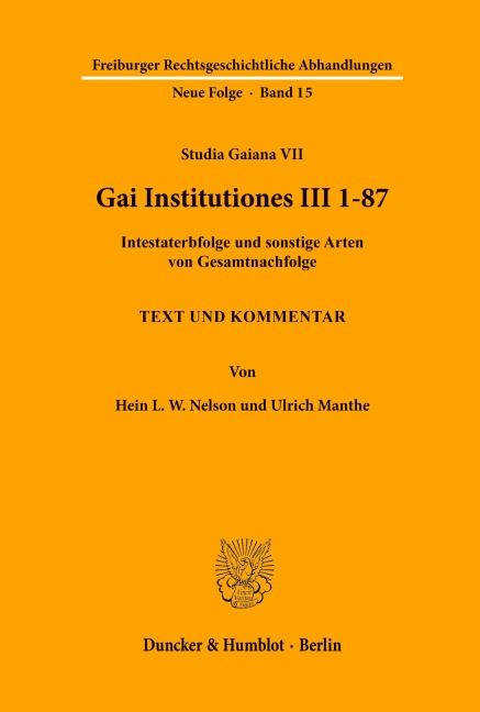 Gai Institutiones III 1 - 87. - Hein L. W. Nelson, Ulrich Manthe