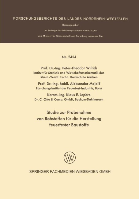 Studie zur Probenahme von Rohstoffen für die Herstellung feuerfester Baustoffe - Peter-Theodor Wilrich, Klaus E. Lepere, Aleksander Majdic
