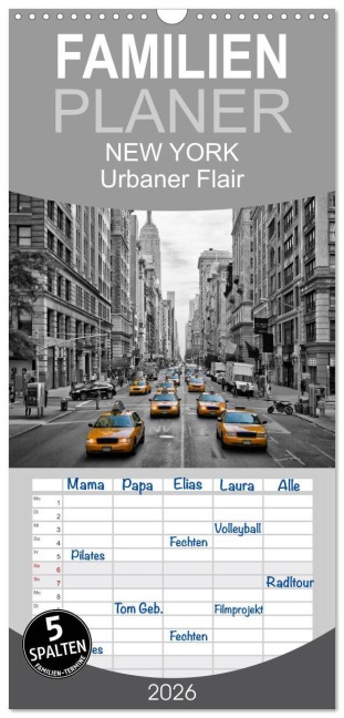 Familienplaner 2026 - NEW YORK Urbaner Flair mit 5 Spalten (Wandkalender, 21 x 45 cm) CALVENDO - Melanie Viola