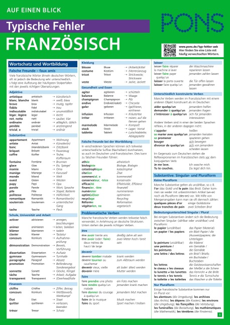 PONS Auf einen Blick Typische Fehler Französisch - 
