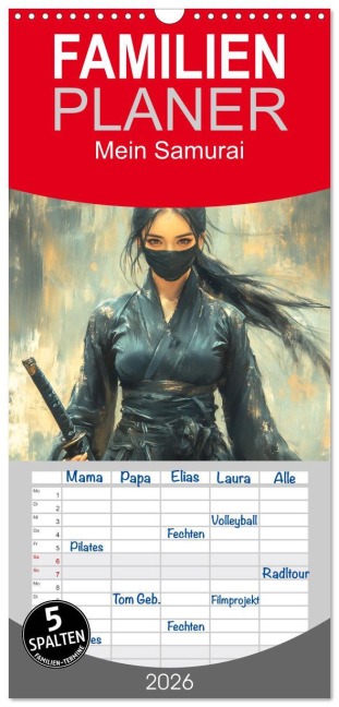 Familienplaner 2026 - Mein Samurai mit 5 Spalten (Wandkalender, 21 x 45 cm) CALVENDO - Steffen Gierok-Latniak