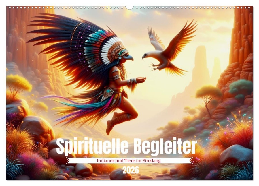 Spirituelle Begleiter - Indianer und Tiere im Einklang (Wandkalender 2026 DIN A2 quer), CALVENDO Monatskalender - Dusanka Djeric