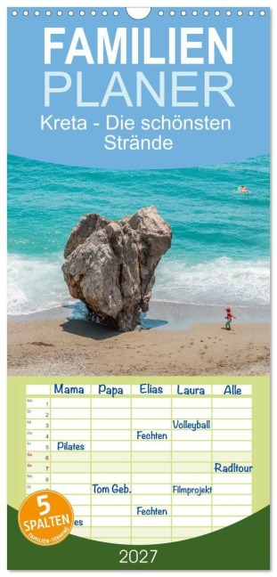 Familienplaner 2027 - Kreta - Die schönsten Strände mit 5 Spalten (Wandkalender, 21 x 45 cm) CALVENDO - Thomas und Elisabeth Jastram