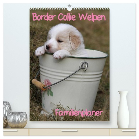 Border Collie Welpen - Familienplaner (hochwertiger Premium Wandkalender 2024 DIN A2 hoch), Kunstdruck in Hochglanz - Antje Lindert-Rottke