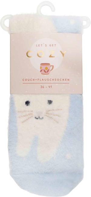 COZY Couch-Flauschsocken "Cozy Cat", weiß, Größe 36-41 - 