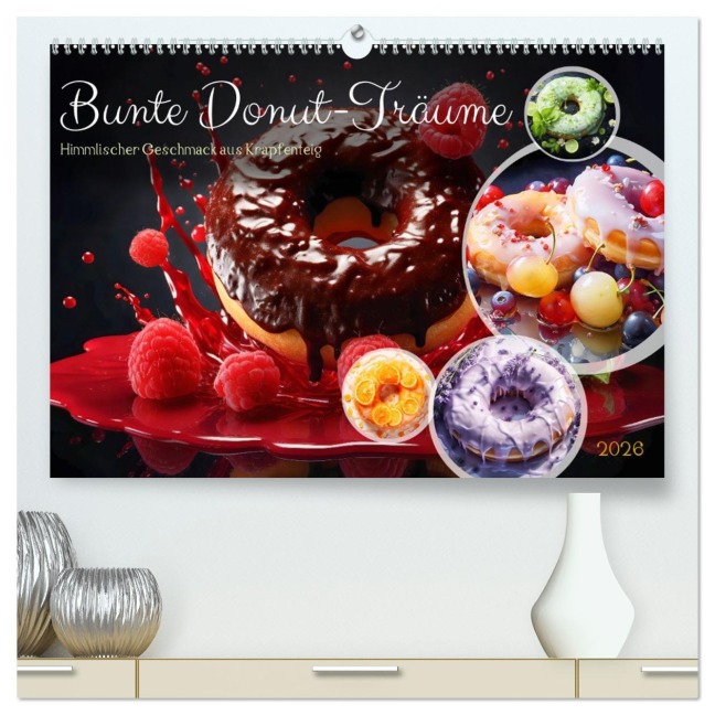 Bunte Donut-Träume - Himmlischer Geschmack aus Krapfenteig (hochwertiger Premium Wandkalender 2026 DIN A2 quer), Kunstdruck in Hochglanz - Anja Frost