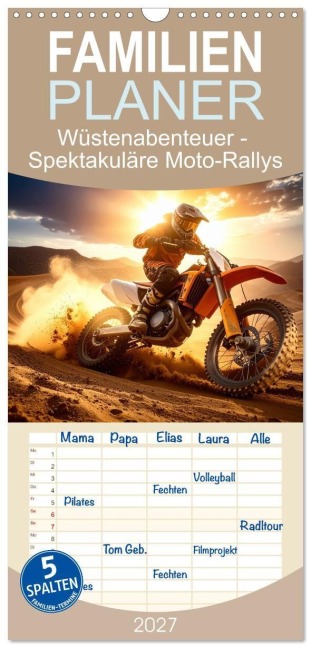 Familienplaner 2027 - Wüstenabenteuer - Spektakuläre Moto-Rallys mit 5 Spalten (Wandkalender, 21 x 45 cm) CALVENDO - Fotodesign Verena Scholze
