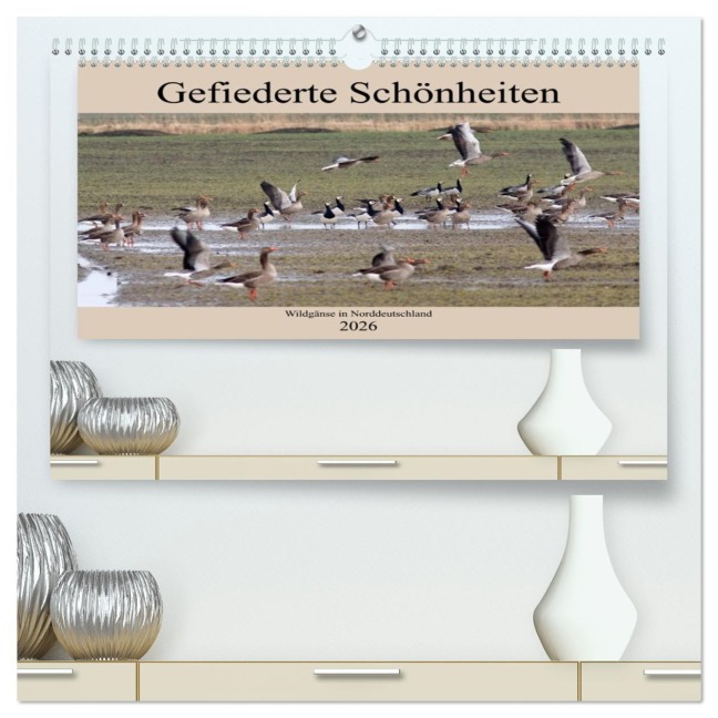 Gefiederte Schönheiten - Wildgänse in Norddeutschland (hochwertiger Premium Wandkalender 2026 DIN A2 quer), Kunstdruck in Hochglanz - Rolf Pötsch