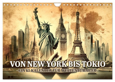 Von New York bis Tokio - Ein KI-Kalender für Weltenbummler (Wandkalender 2025 DIN A4 quer), CALVENDO Monatskalender - Artefacti Artefacti