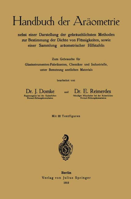 Handbuch der Aräometrie - J. Domke, E. Reimerdes