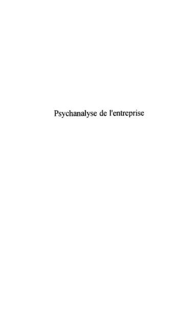 PSYCHANALYSE DE L'ENTREPRISE - Didier Toussaint