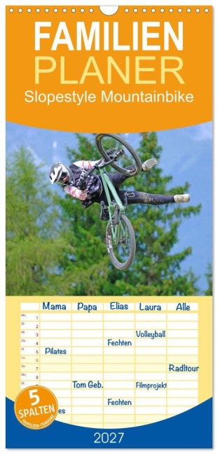 Familienplaner 2027 - Slopestyle Mountainbike mit 5 Spalten (Wandkalender, 21 x 45 cm) CALVENDO - Markus Dorn