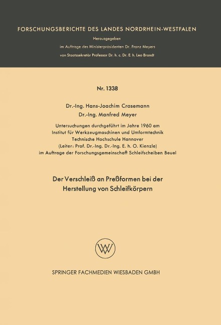 Der Verschleiß an Preßformen bei der Herstellung von Schleifkörpern - Hans-Joachim Crasemann