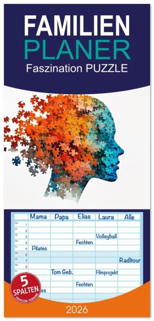 Familienplaner 2026 - Faszination PUZZLE mit 5 Spalten (Wandkalender, 21 x 45 cm) CALVENDO - Susan Michel
