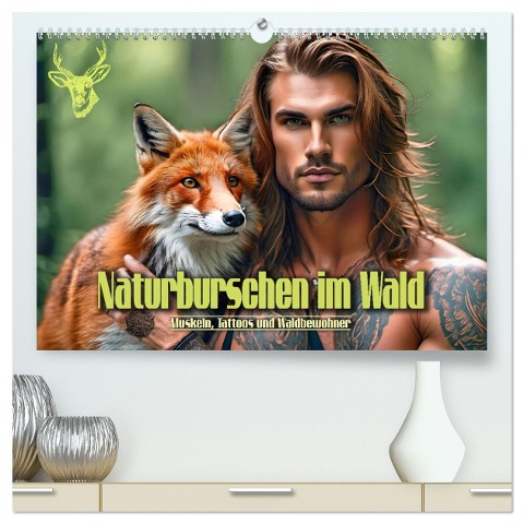 Naturburschen im Wald - Muskeln, Tattoos und Waldbewohner (hochwertiger Premium Wandkalender 2025 DIN A2 quer), Kunstdruck in Hochglanz - Renate Utz