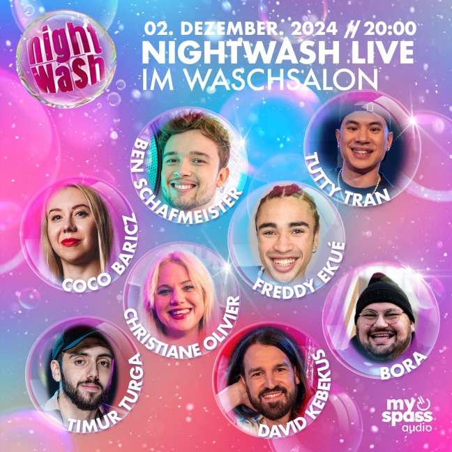 NightWash Live, Dezember 2024 - Coco Baricz, David Kebekus, Bora, Christiane Olivier, Timur Turga