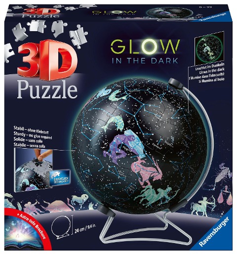 Ravensburger 3D Puzzle 11544 - Glow In The Dark Sternenglobus - 190 Teile - Nachleuchtender Globus für Kinder und Erwachsene - 