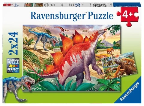 Ravensburger Kinderpuzzle 05179 - Wilde Urzeittiere - 2x24 Teile Puzzle für Kinder ab 4 Jahren - 