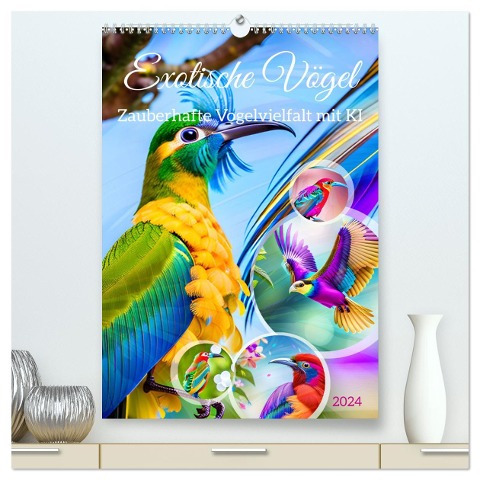 Exotische Vögel. Zauberhafte Vogelvielfalt mit KI (hochwertiger Premium Wandkalender 2024 DIN A2 hoch), Kunstdruck in Hochglanz - Martina Marten