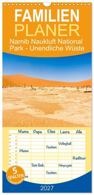Familienplaner 2027 - Namib Naukluft National Park - Unendliche Wüste mit 5 Spalten (Wandkalender, 21 x 45 cm) CALVENDO - 