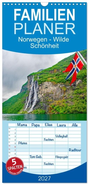 Familienplaner 2027 - Norwegen - Wilde Schönheit mit 5 Spalten (Wandkalender, 21 x 45 cm) CALVENDO - Nina Schwarze