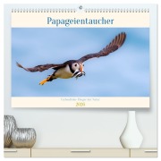 Cover-Bild zum Titel 'Papageientaucher - Farbenfrohe Flieger der Natur (hochwertiger Premium Wandkalender 2026 DIN A2 quer), Kunstdruck in Hochglanz' von 'Ellenlichtenheldt Ellenlichtenheldt'