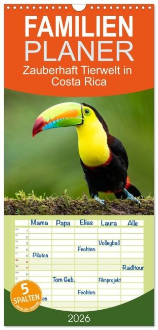 Familienplaner 2026 - Zauberhaft Tierwelt in Costa Rica mit 5 Spalten (Wandkalender, 21 x 45 cm) CALVENDO - Winfried Rusch