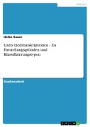 Cover-Bild zum Titel 'Liszts Liedtranskriptionen  - Zu Entstehungsgründen und Klassifizierungstypen' von 'Heike Sauer'