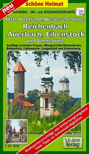 Wander-, Ski- und Radwanderkarte Östliches Vogtland, Westerzgebirge, Reichenbach, Auerbach, Eibenstock und Umgebung - 