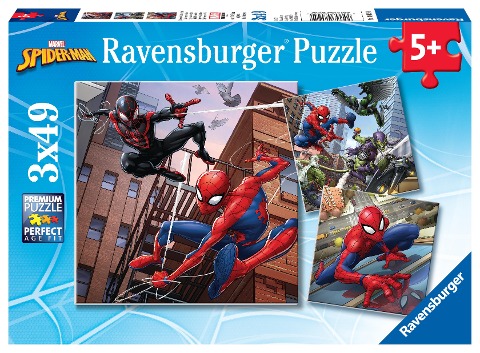 Ravensburger Kinderpuzzle 08025 - Spider-Man beschützt die Stadt - 3x49 Teile Spider-Man Puzzle für Kinder ab 5 Jahren - 