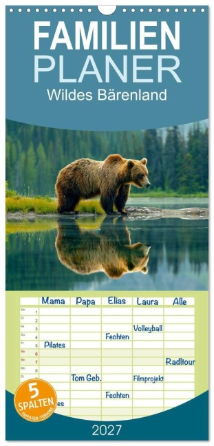 Familienplaner 2027 - Wildes Bärenland mit 5 Spalten (Wandkalender, 21 x 45 cm) CALVENDO - Kerstin Waurick