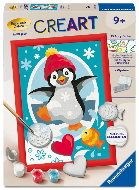 CreArt, Malen nach Zahlen mit Gips gießen - Fröhlicher Pinguin - 