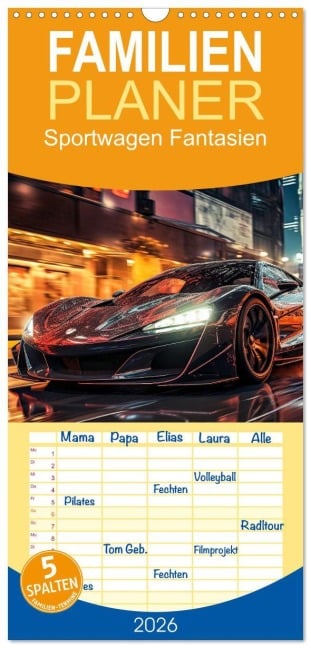Familienplaner 2026 - Sportwagen Fantasien mit 5 Spalten (Wandkalender, 21 x 45 cm) CALVENDO - Peter Roder