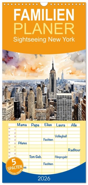 Familienplaner 2026 - Sightseeing New York mit 5 Spalten (Wandkalender, 21 x 45 cm) CALVENDO - Claudia Kleemann