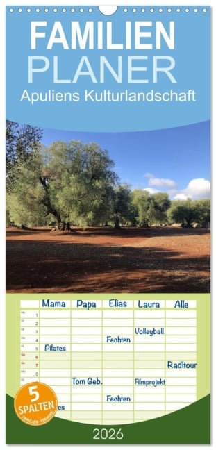 Familienplaner 2026 - Apuliens Kulturlandschaft mit 5 Spalten (Wandkalender, 21 x 45 cm) CALVENDO - Sabine Henninger