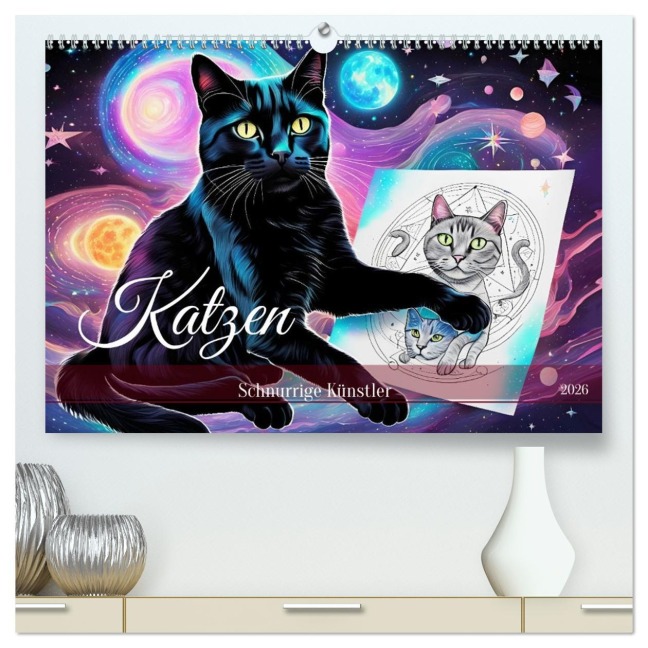 Katzen Schnurrige Künstler (hochwertiger Premium Wandkalender 2026 DIN A2 quer), Kunstdruck in Hochglanz - Dusanka Djeric