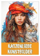 Katzenliebe Kunstbilder (Wandkalender 2026 DIN A2 hoch), CALVENDO Monatskalender - Liselotte Brunner-Klaus