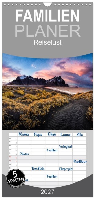 Familienplaner 2027 - Reiselust mit 5 Spalten (Wandkalender, 21 x 45 cm) CALVENDO - Sibylle Bader